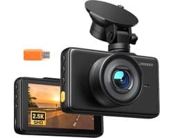 Dashcam voor auto - Zwart - 3 inch IPS-display - 2,5K QHD-camera met Nachtzicht en 170° Groothoeklens