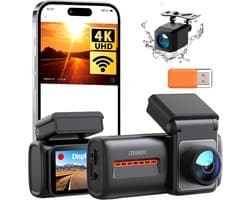 Dashcam voor auto - Zwart - 8,5 x 5,1 x 4,5 cm - 4K+1080P Dual Camera met WiFi 6 en Nachtzicht - Met 3 inch IPS Display
