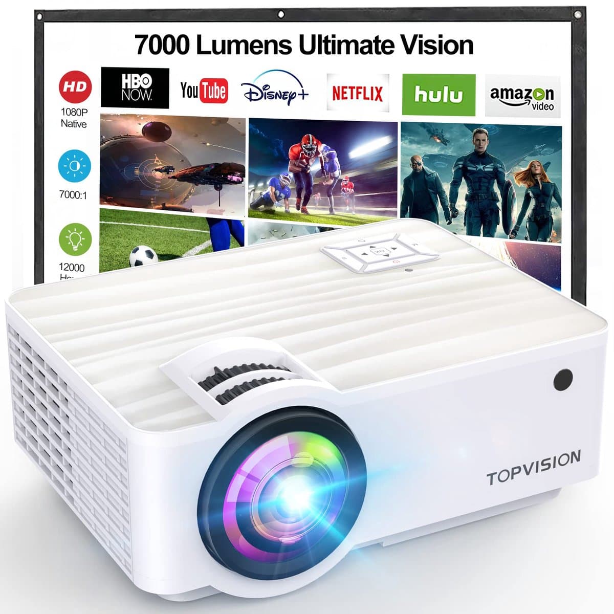 SnelShoppen - Mini Beamer 9500 Lumen, Multimedia Thuisbioscoop Beamer met Bluetooth 5.1, Native 1080p, 100 Inch Scherm, HDMI, USB, AV, Smartphone, Pad — afbeelding 1