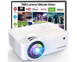 SnelShoppen - Mini Beamer 9500 Lumen, Multimedia Thuisbioscoop Beamer met Bluetooth 5.1, Native 1080p, 100 Inch Scherm, HDMI, USB, AV, Smartphone, Pad