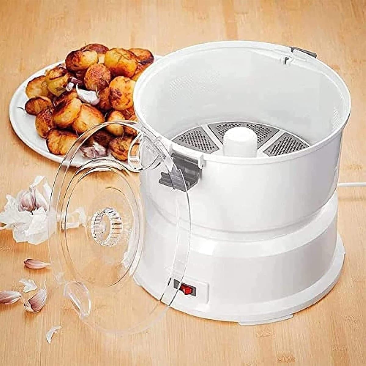 Elektrische Aardappelschilmachine - Keukenapparaat - Grote Hoeveelheden Schillen - Handsfree Werking - 1 Kg Capaciteit - Wit — afbeelding 1