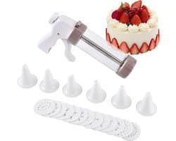 Koekjespers - Bakmachine Dessertgereedschap - Taart Decoreren - 13 Schijven 6 Tips - 22 x 14.5 cm - Wit