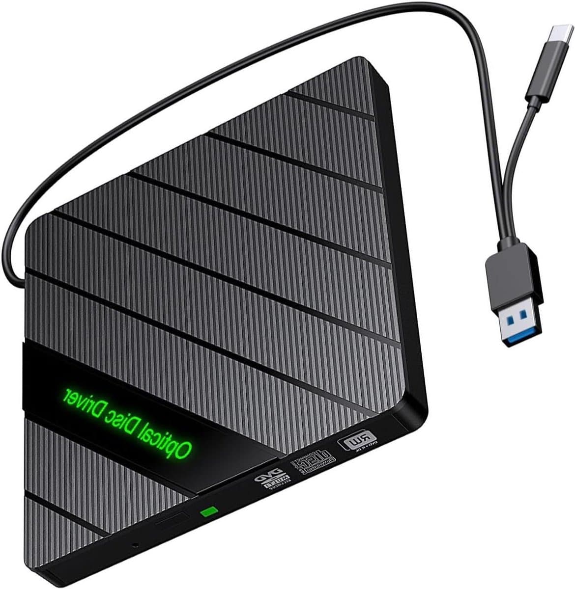 Externe CD/DVD Brander - Optische Drive Lezer Brander - Software Installeren - Geïntegreerde Cardreader Hub - 15.5 cm - Zwart — afbeelding 1