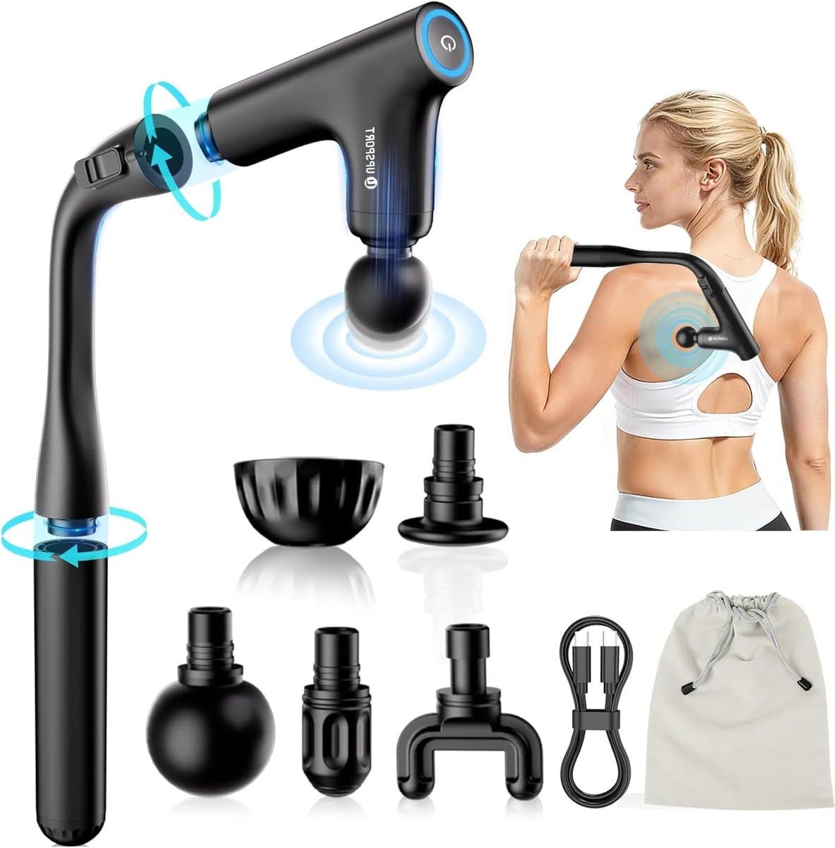 Spier Massage Apparaat - Herstel Gun - Spierontspanning Na Training - Verstelbare Lange Handgreep - 39.5 cm Lengte - Zwart — afbeelding 1