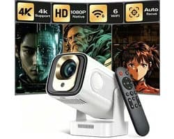 KZQ Projector - Draagbare projector - Slaapkamerprojector - 4K - Native 1080p - Autofocus & keystone-correctie - WiFi 6 & Bluetooth 5.4 - 200ANSI - 180°-rotatie - Geschikt voor thuisbioscoop en gebruik buitenshuis - Wit