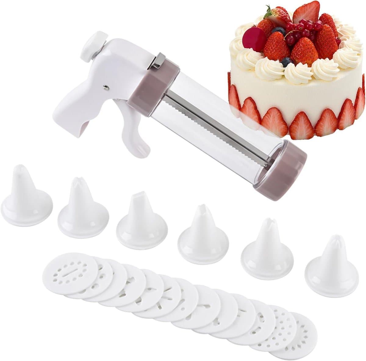Koekjesmaker Apparaat - Koekjespers Bakgereedschap - Zelf Koekjes Maken - 13 Vormschijven - 22x14.5 cm - Wit — afbeelding 1