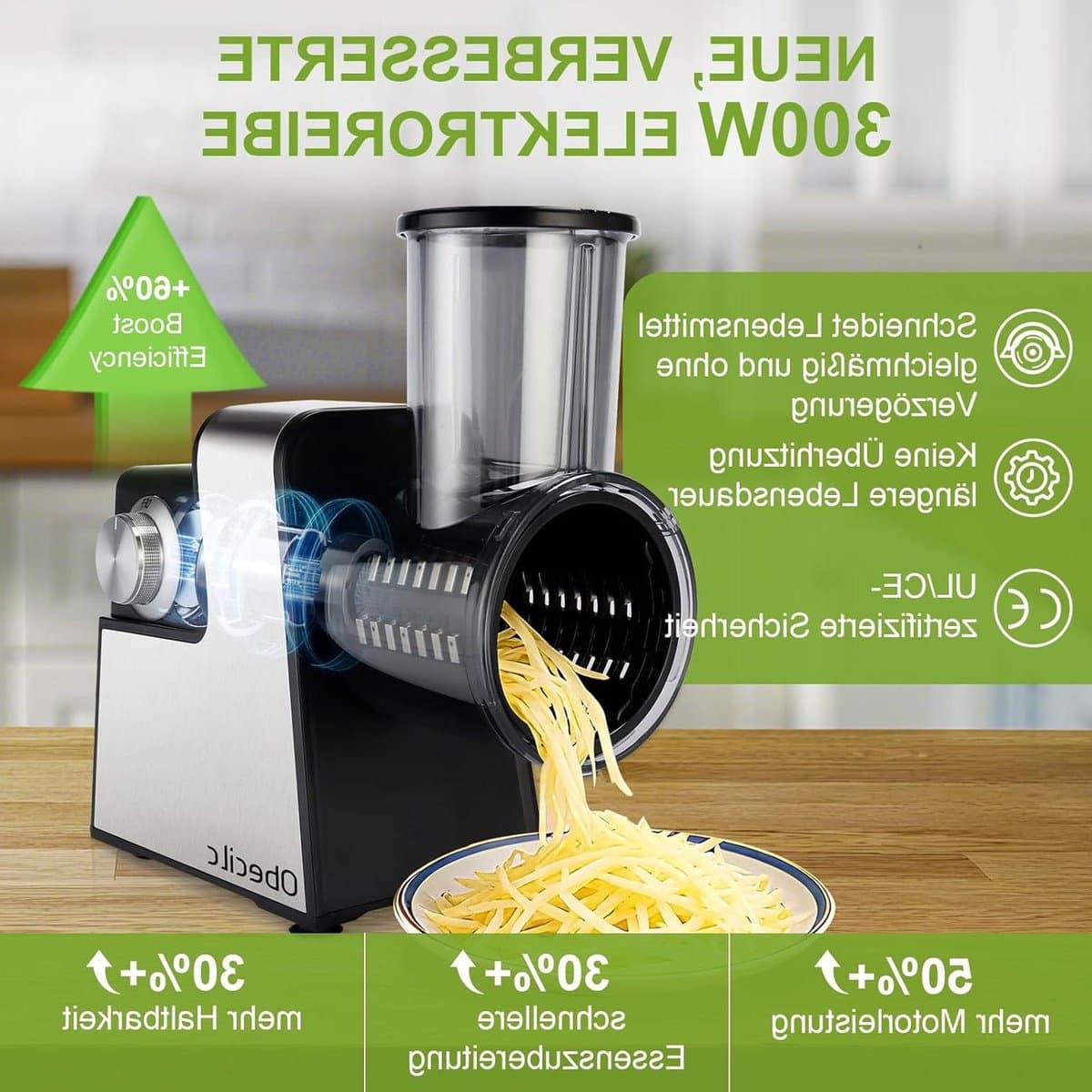 Elektrische Kaasrasp - Keukenmachine Groente Snijder - Snel Ingrediënten Bereiden - 7 RVS Bladen - 30 cm Hoog - Zwart — afbeelding 1