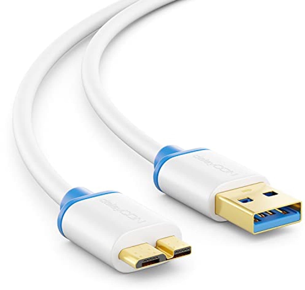 deleyCON 1,5m Micro USB 3.0 Datakabel tot 5 Gbit/s Oplaadkabel voor Mobiele Telefoon Smartphone Tablet Externe Harde Schijven - USB A Male naar Micro B Male Wit — afbeelding 1
