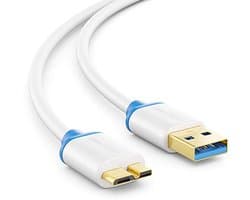 deleyCON 1,5m Micro USB 3.0 Datakabel tot 5 Gbit/s Oplaadkabel voor Mobiele Telefoon Smartphone Tablet Externe Harde Schijven - USB A Male naar Micro B Male Wit