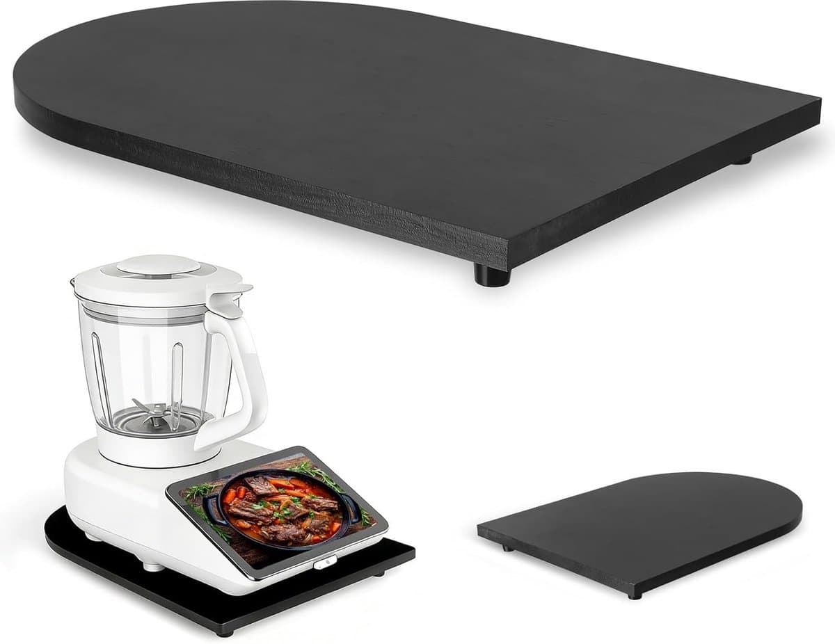 Glijplank Keukenmachine - Apparaat Rolplank - Keuken Werkblad - 360° Wielen Bamboe - 28x40x3 cm - Zwart — afbeelding 1