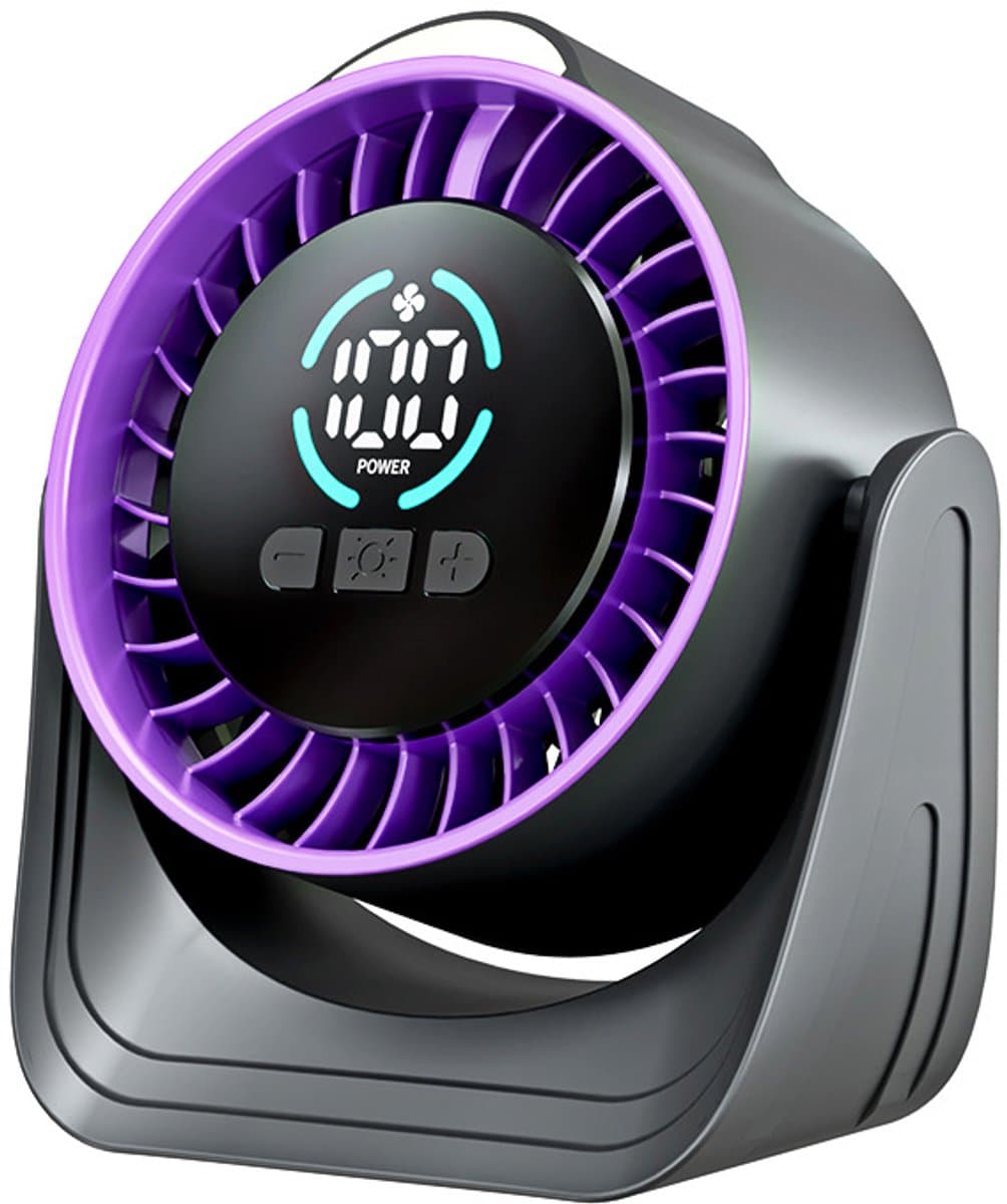 Ventilatoren-Oplaadbare Tafelventilator -met 100 Snelheden - Draagbare USB Ventilator met LED Display - 360° Draaibaar met Nachtlampje - 12 Uur Batterij - Stille Bureau Ventilator voor Kantoor, Slaapkamer en Camping — afbeelding 1