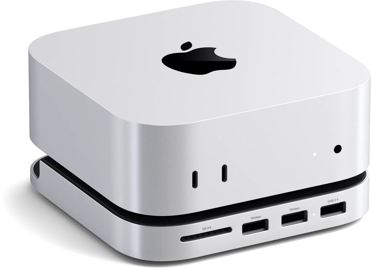 Satechi USB-C Stand/hub Mac mini M4 (SSD) – Compact Ontworpen voor 2024 Mac Mini – Voorpoorten voor Gemakkelijke Toegang – Compatibel met Oudere Apparaten via USB-A Poorten - Grijs — afbeelding 1