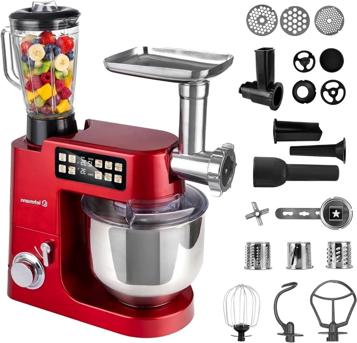 Keukenmachine - Keukenapparaat Mixer - Bakken Deeg Maken - Geïntegreerde Weegschaal - 8 Liter Kom - Rood — afbeelding 1