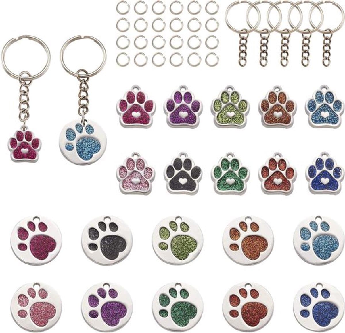 Set van 20 glitterende katten- en hondenpoot hangers voor het maken van DIY sieraden, ideaal als geluksbrenger en decoratieve accessoires — afbeelding 1