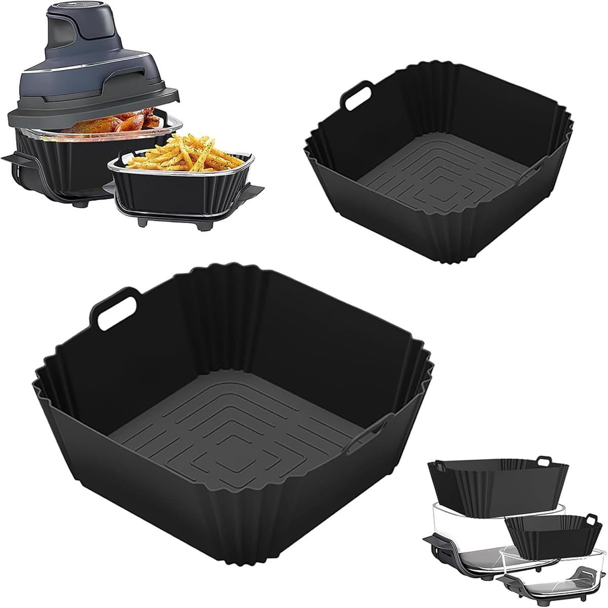 Crispi Accessoires Gescht voor Ninja CRISPi FN101EU, 2 stuks, siliconen vorm voor Ninja Crispi accessoires, 3,8 l en 1,4 l, herbruikbare siliconen vorm voor Airfryer, Ninja Crispi Accessoires — afbeelding 1