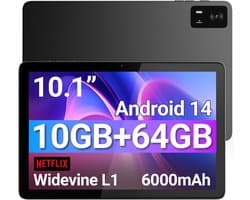 Android 14 Tablet 10,1 Inch HD Scherm 10GB RAM 64GB Opslag Octa-Core WiFi