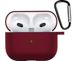 Hoesje - Geschikt voor Apple AirPods 3 - met Clip - Siliconen Hoes - Silicone Case Cover - Donkerrood