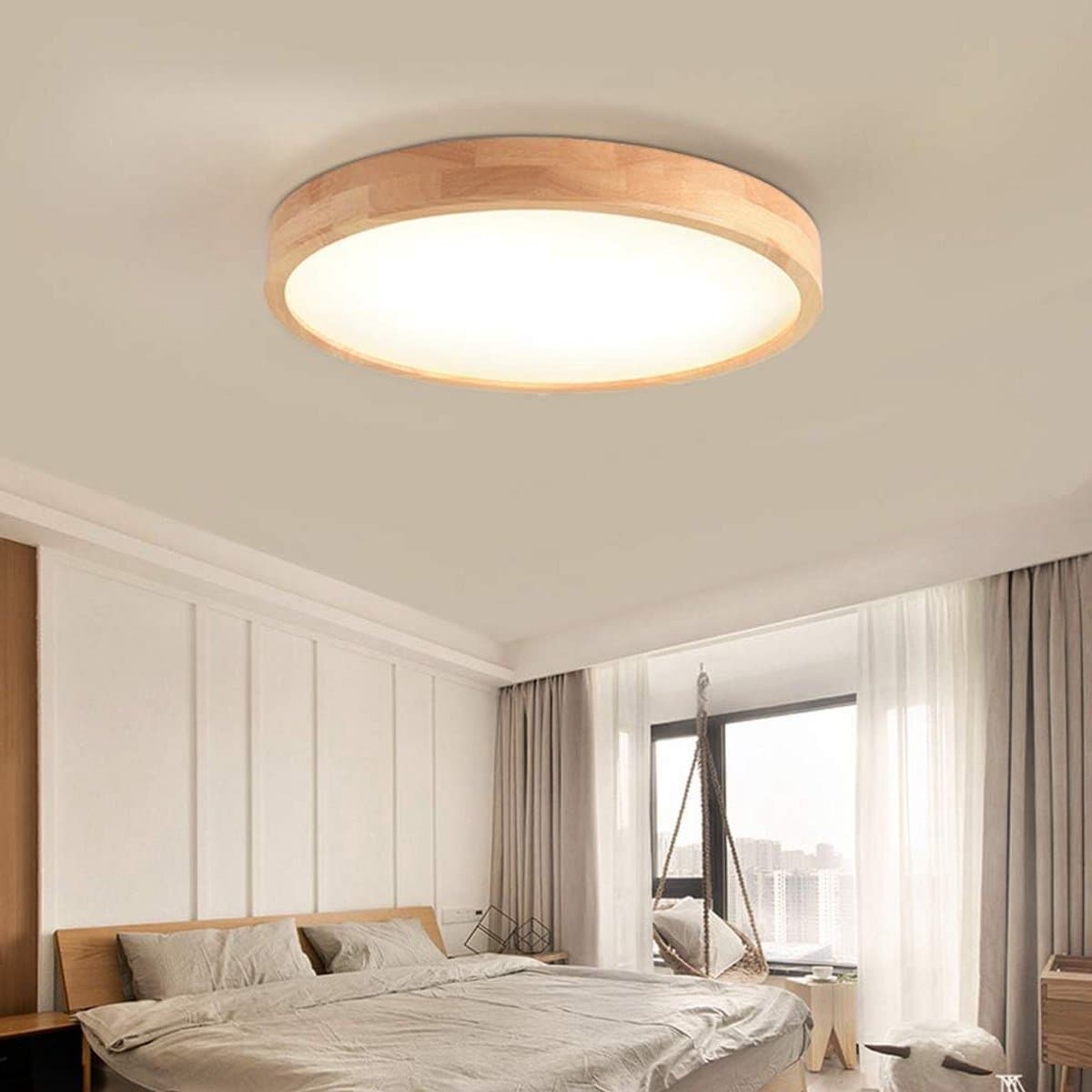 Ronde Houten LED Plafondlamp Dimbaar met Afstandsbediening Lichtkleur en Helderheid Verstelbaar — afbeelding 1