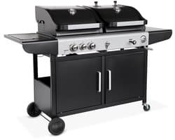 sweeek - 2-in-1 barbecue, gas en houtskool, 2 branders + 1 zijbrander, gietijzeren roosters, thermometers - marsac