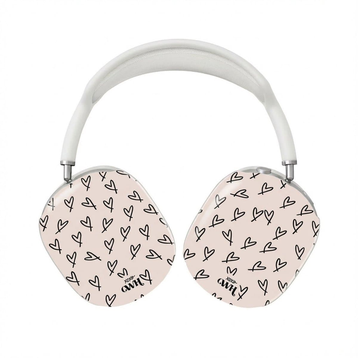 xoxo Wildhearts hoesje geschikt voor AirPods Max (2) - All Yours - Glossy - Ook als telefoonhoesje verkrijgbaar - schokbestendige case - koptelefoon hoesje - Glimmend - Beschermhoes met hartjesprint - hartjes - Beige - Zwart — afbeelding 1