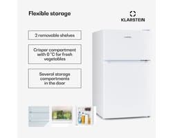 Klarstein Koelkast Big Daddy - met vriesvak, koel-vriescombinatie, stille koelkast, LED, 87 liter: 61 liter koelgedeelte en 26 liter vriesgedeelte, wit - Vrijstaand - Compact - Mini Fridge - Compact Koelkast - Kleine Koelkast
