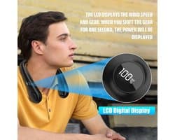 Draagbare Nekventilator Zwart - USB Oplaadbaar met LCD Display - Opvouwbare Persoonlijke Ventilator voor Buiten en Binnen