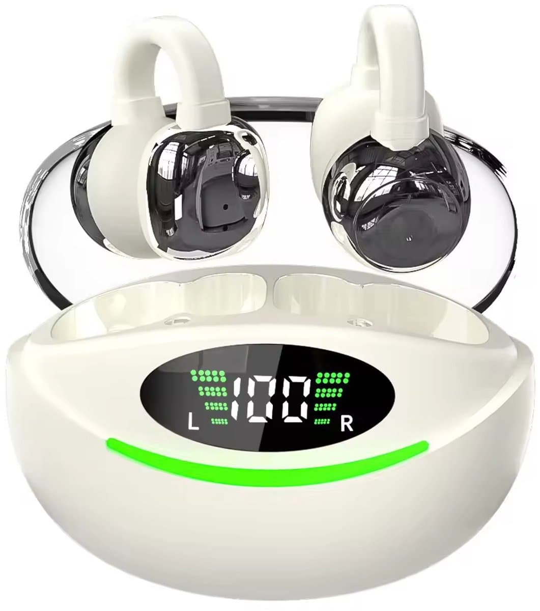 Draadloze oordopjes met Oorclip Wit - Geschikt voor Apple en Android - Bluetooth 5.3 - Draadloze oortje Bluetooth - Sport Oordopjes - Bluetooth Oordopjes - Draadloze Oordopjes - Oortjes Draadloos - In-Ear Oordopjes — afbeelding 1