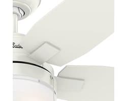 Binnenventilator met verlichting en trekschakelaar - 117 cm, 5 omkeerbare vleugels, zomer/winter gebruik, fris wit/grenen