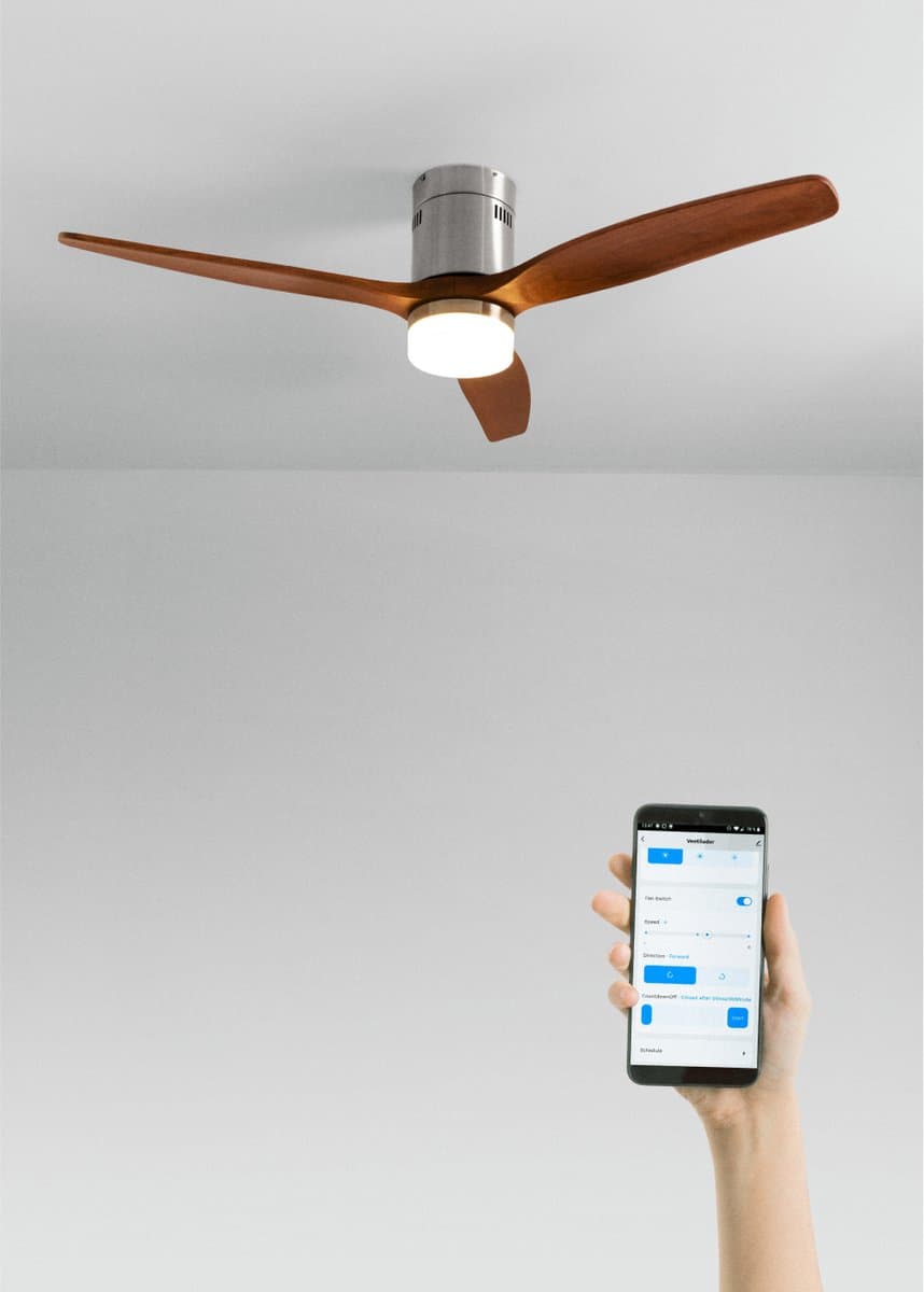 CREATE - Plafondventilator 40W silent 100% hout (Ø132cm) (ruimtes 10m²-25m²) - Nikkel / Donker hout - Met licht - WIFI + Afstandsbediening - WIND CALM NATURAL WOOD — afbeelding 1