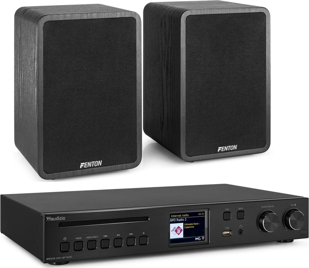 Fenton HiFi stereo set met 2 speakers en tuner - Met Bluetooth, DAB+, FM en internetradio - 200W — afbeelding 1