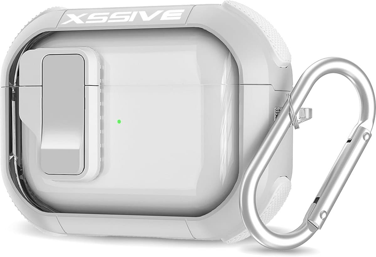 Schokbestendig Hoesje - Geschikt voor Apple AirPods 4 - Hardcase Met Sleutelhanger - Transparant & Wit — afbeelding 1