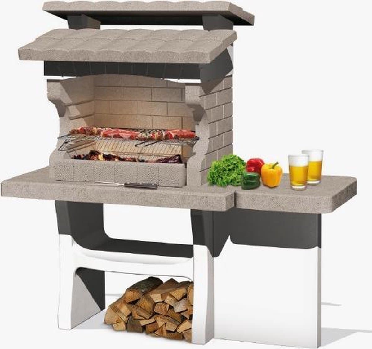 Sarom Fuoco - Betonnen barbecue - Luxor - Houtskool en hout - 159 x 72 x 161,5 cm — afbeelding 1