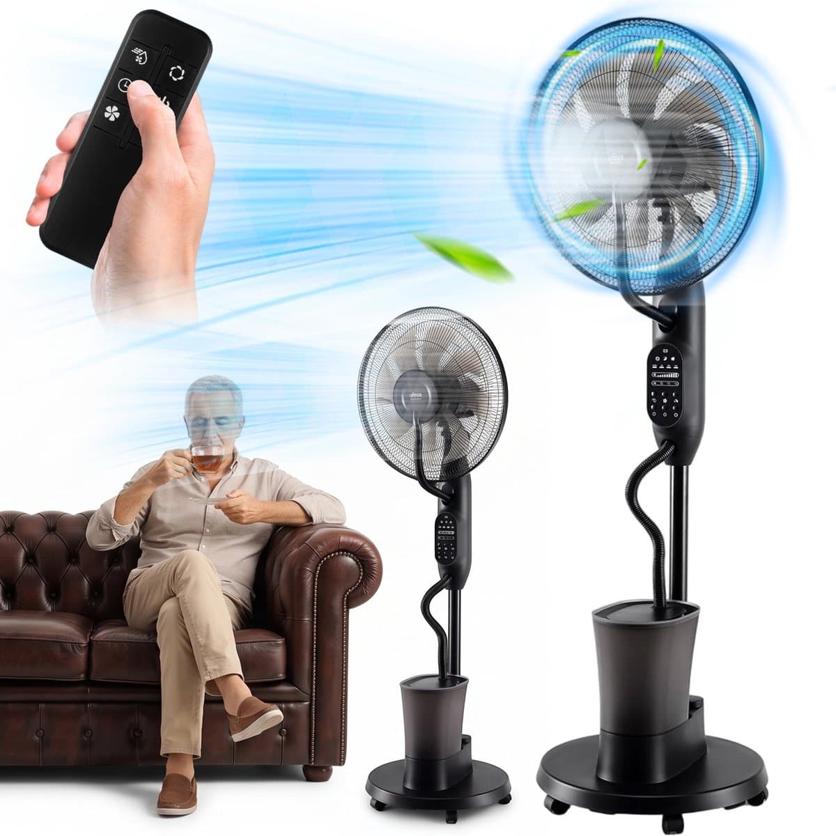 Statiefventilator 16 Inch - Staande Ventilator - Slaapkamer Stille Ventilator - Sproeifunctie - 2,8L Watertank - 9 Windsnelheden - 120° Zwenking - 7u Timer - 5 Wielen - met Afstandsbediening - Voor Thuis & Kantoor & Tuin — afbeelding 1
