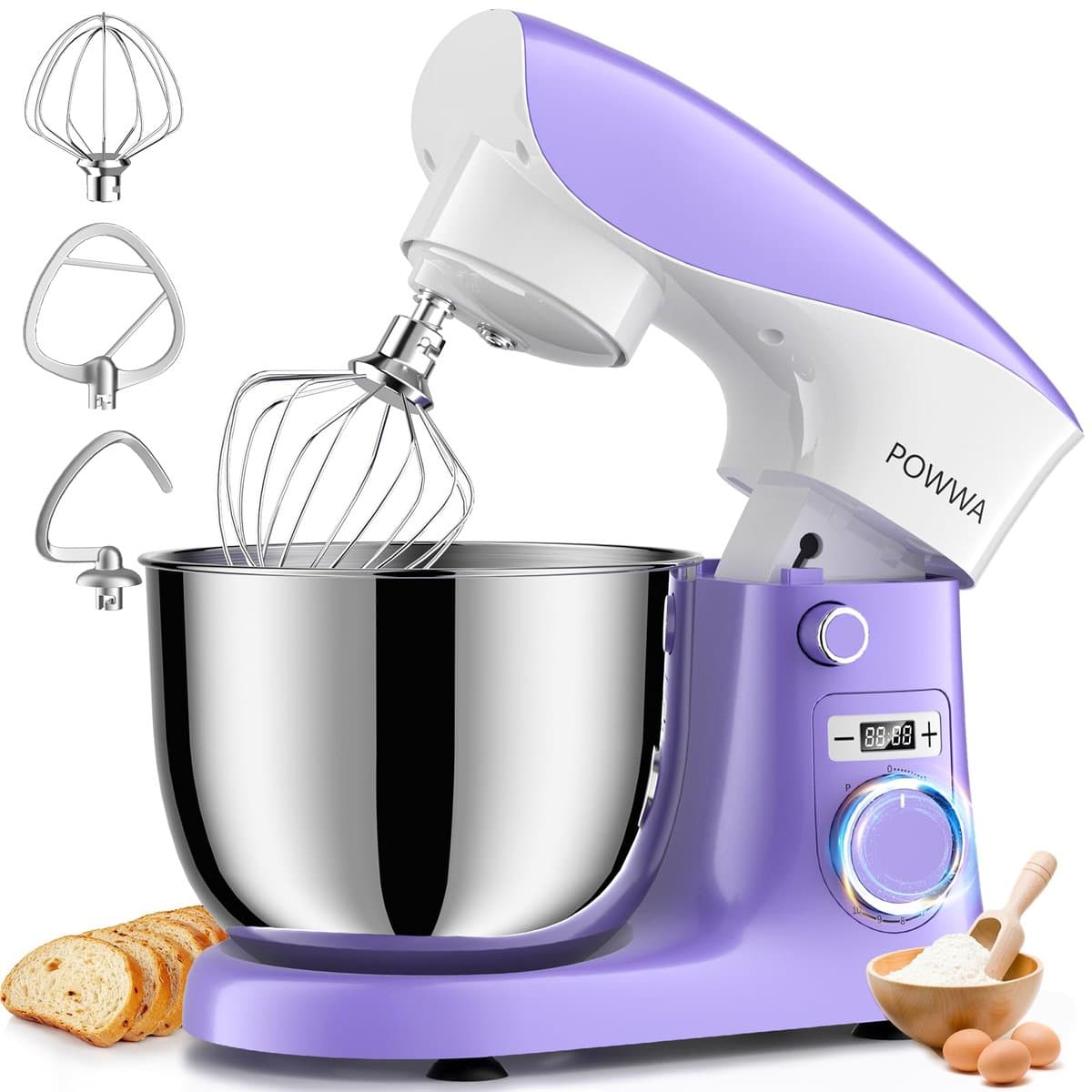 Keukenmachine 1500W – Kneedmachine met 10 Snelheden – 5L RVS Mengkom – Vaatwasserbestendig – Paars/Wit — afbeelding 1