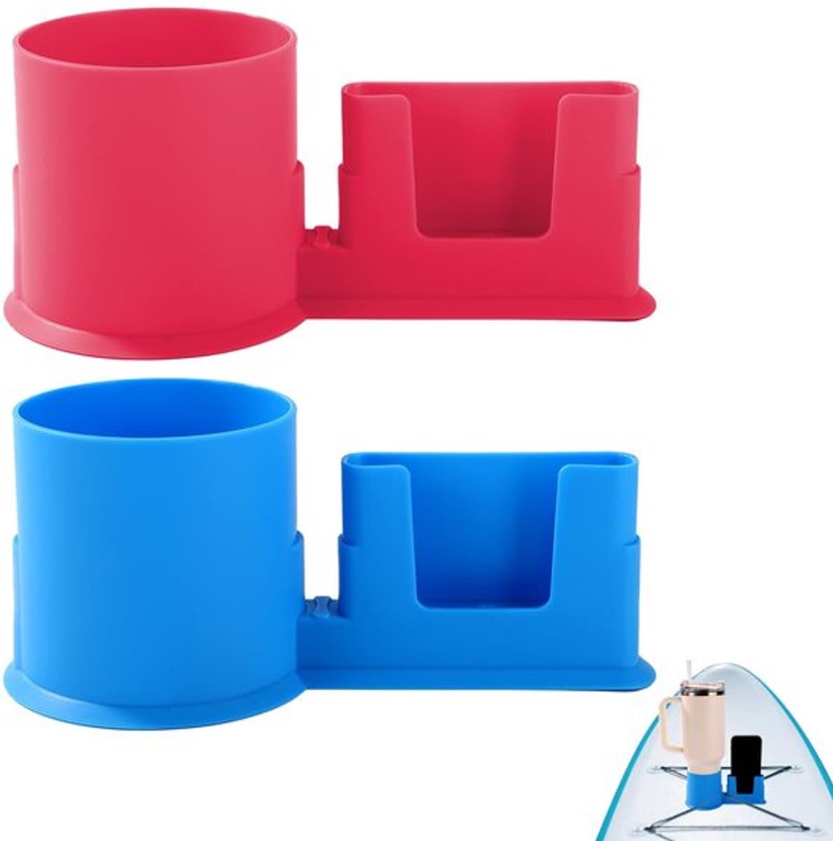 bekerhouders voor paddleboards, PP-materiaal, anti-kantelbescherming, kajakbekerhouder voor stand-up paddleboards, accessoires (blauw en rood) — afbeelding 1