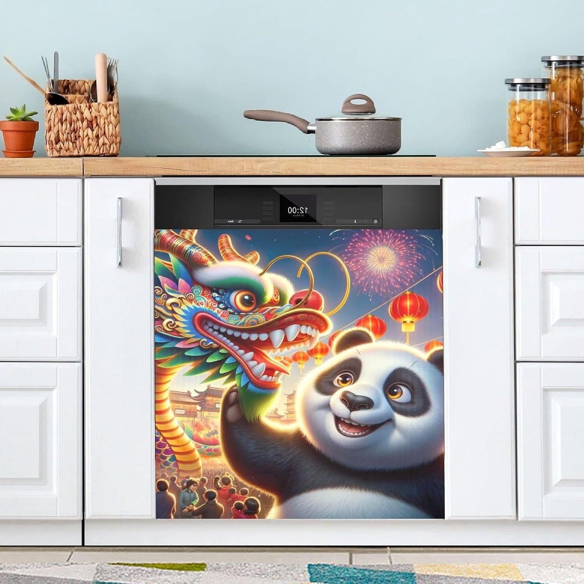 Vaatwasser Magneet Cover - Keuken Decor - Keuken Opfrissen - Universele Compatibiliteit - 58 x 66 cm - Chinees Draak Panda — afbeelding 1