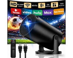 SnelShoppen - Draagbare Mini Beamer Projector met Wi-Fi 6 en Bluetooth 5.4, Automatische Keystone, Draadloos Schermspiegelen voor Android/iOS, Zwart,