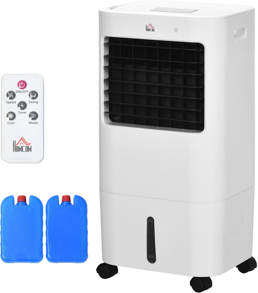 Mobiele Airco - Luchtkoeler 3-in-1 – Ventilator – Luchtbevochtiger – Verdampingskoeler – 15L Tank – 600m³/h Luchtstroom – LED Display – 60° Oscillatie – Woonkamer & Slaapkamer – 32x37x74 cm – 1 Stuk – Wit — afbeelding 1