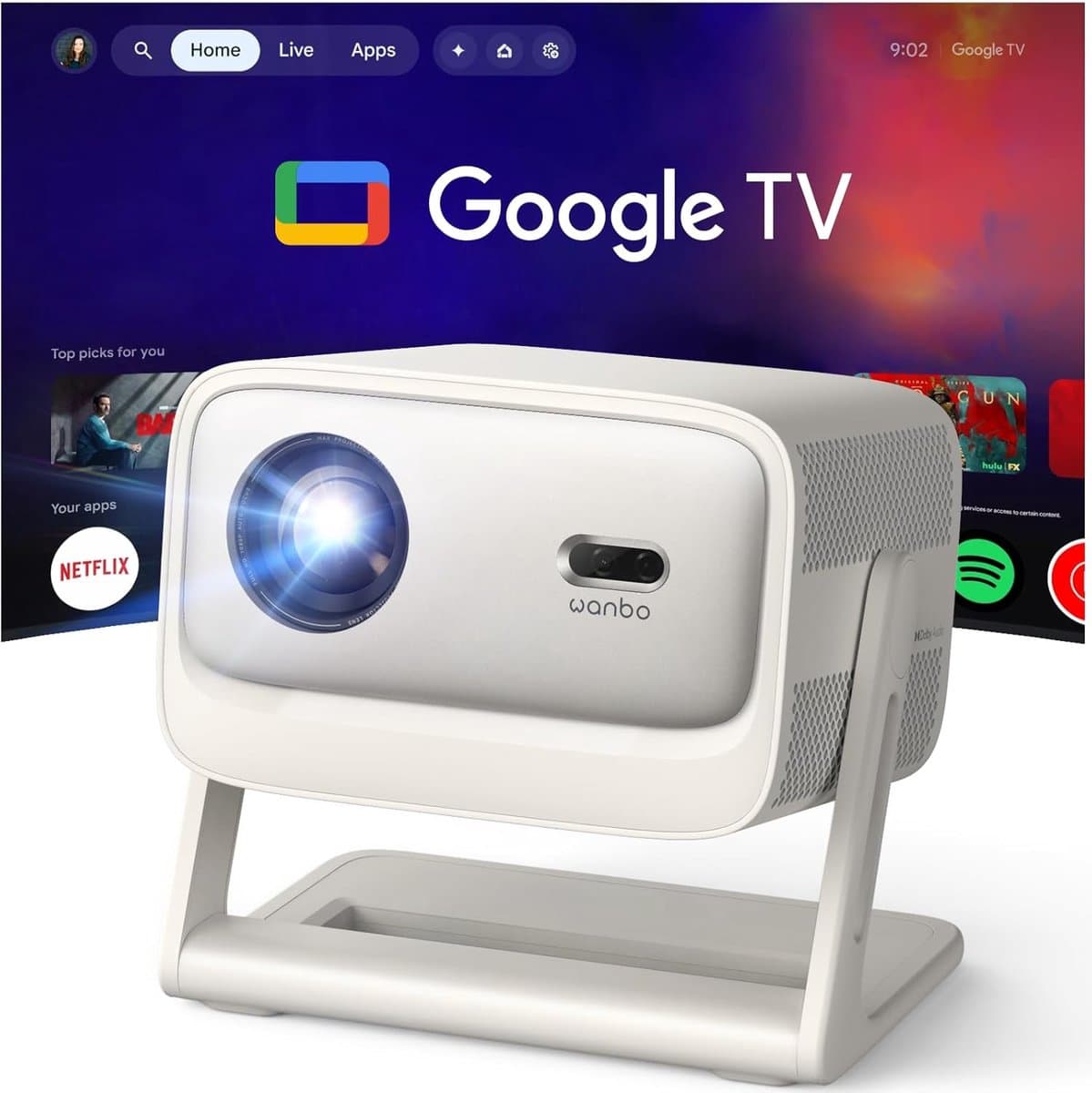 Smart Beamer - Mini Projector - 4K Support - Full HD 1080P - Officieel Google TV - Netflix & YouTube - 900 ANSI Lumen - HDR10 - Dolby Audio - Autofocus & Keystone - 200° Draaibaar - WiFi 6 & Bluetooth - Thuisbioscoop - Tot 260 inch Scherm — afbeelding 1