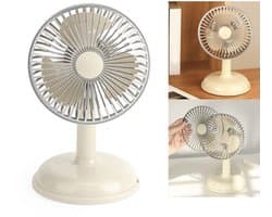 Allecto - Vintage Bureauventilator - Retro Tafelventilator - Draagbaar en Oplaadbaar - Licht geel - Makkelijk Schoon Te Maken - Geschikt voor Stude..