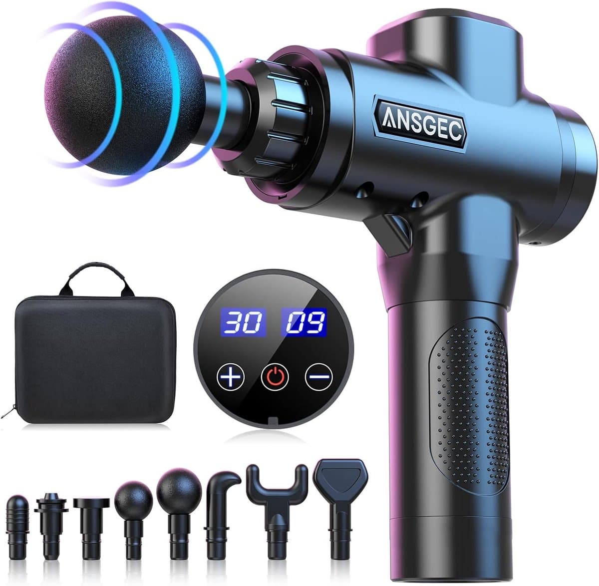 Draagbaar Spiermassagepistool met 30 Snelheden en 8 Massagekoppen - Ultrastille Percussiemassage — afbeelding 1