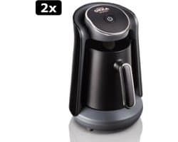 2x Arzum OKKA Minio Silver - Turkse Koffiemachine - Zwart & Chroom | 4 kopjes | OK004-K - Black & Silver | Turkish Coffee Maker