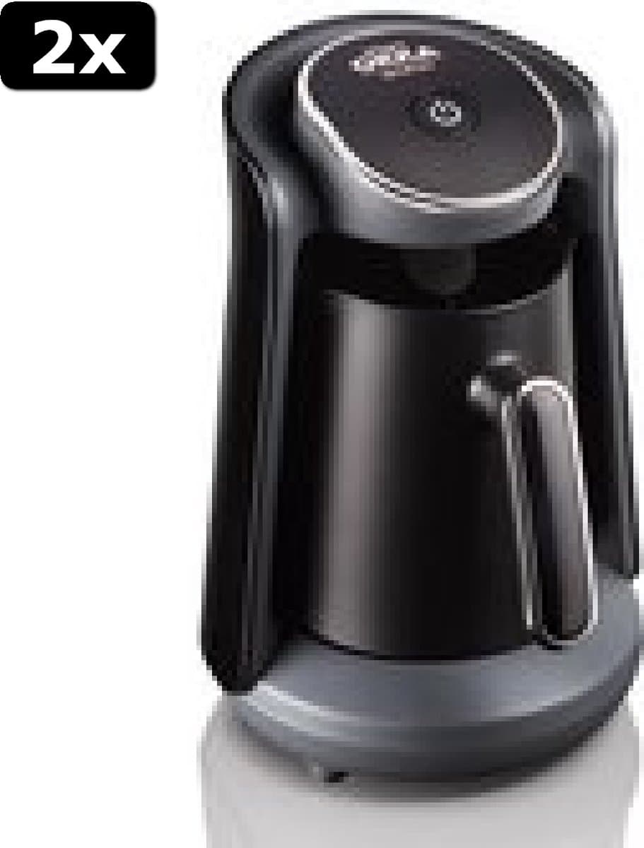 2x Arzum OKKA Minio Silver - Turkse Koffiemachine - Zwart & Chroom | 4 kopjes | OK004-K - Black & Silver | Turkish Coffee Maker — afbeelding 1