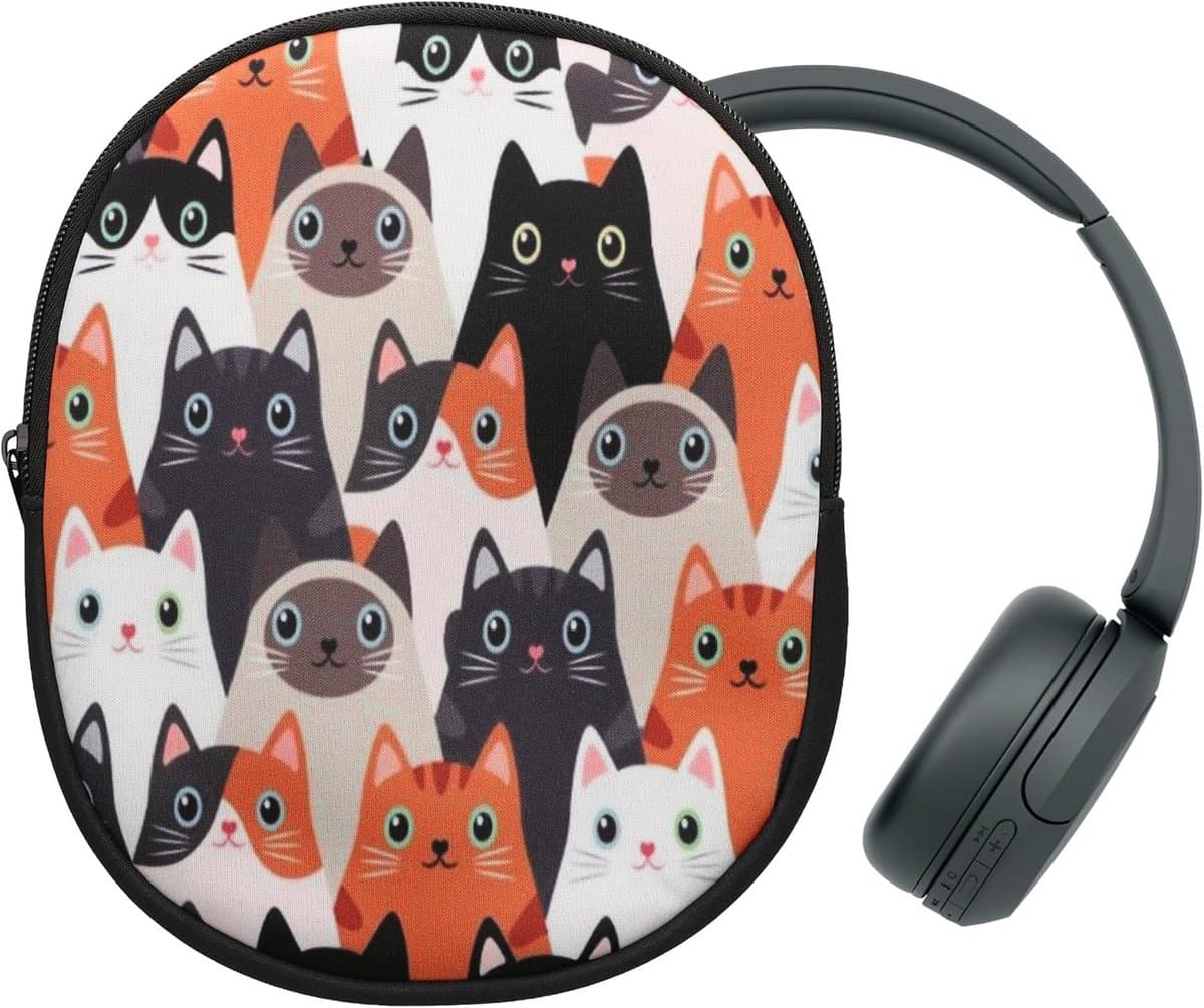 Hoofdtelefoonhoes Beschermende Tas voor Over-Ear Headset 23 x 18 cm Katten Design — afbeelding 1