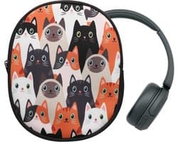 Hoofdtelefoonhoes Beschermende Tas voor Over-Ear Headset 23 x 18 cm Katten Design
