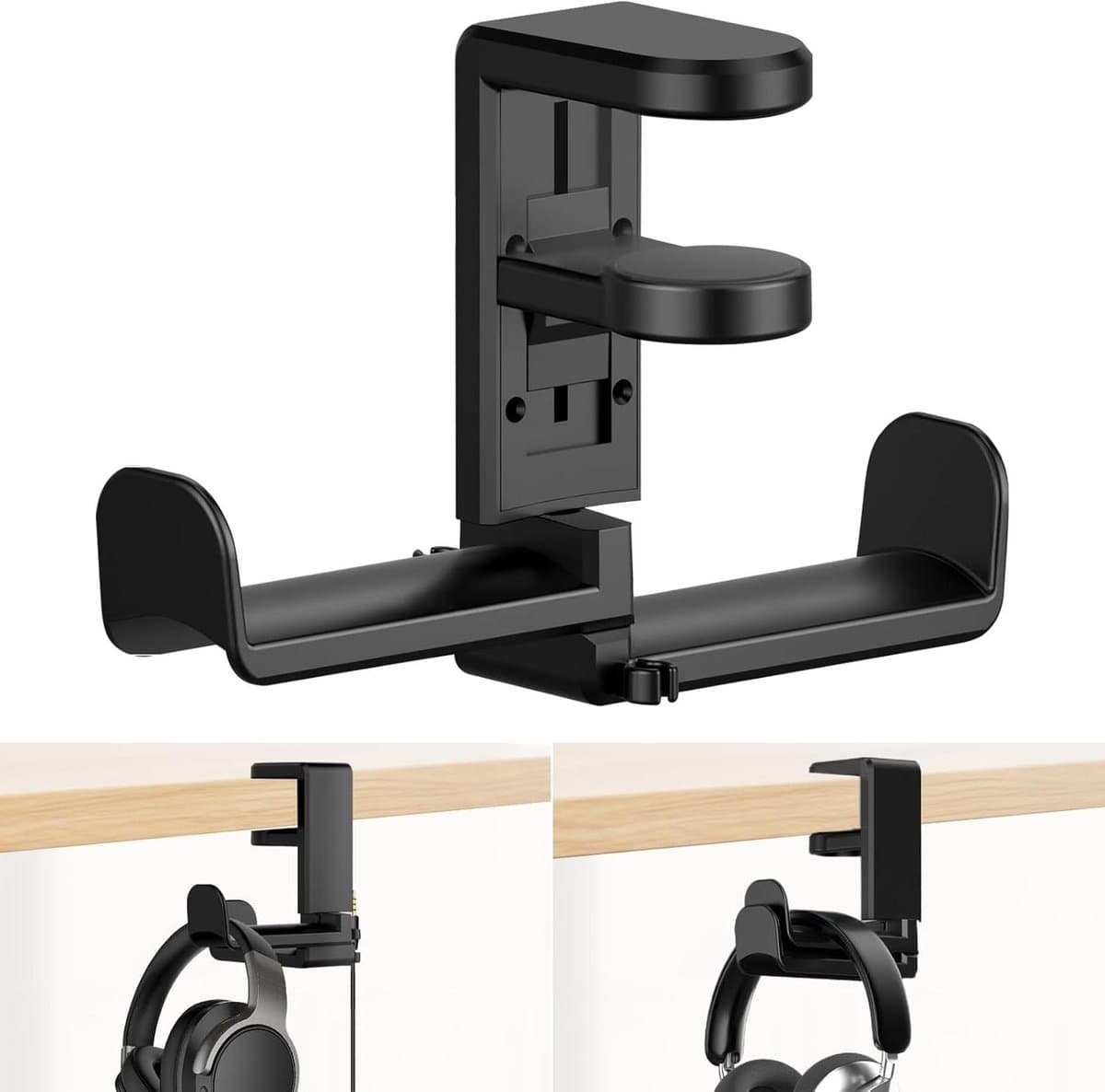 Headset houder voor bureau 360 graden draaibaar met kabelorganizer - zwart - gaming accessoire. — afbeelding 1