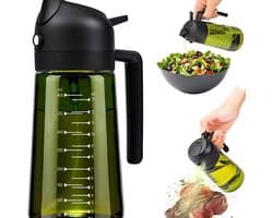 Keuken huishoudelijke spuit-en-giet 2-in-1 oliekan, oliefles, eetbare oliecontainer, grote capaciteit, olijfolieverdeler en oliesprayfles - 16 oz/470 ml, lichtbestendige oliekan, geschikt voor keuken, airfryer, koken, salades en barbecue, stijl 3
