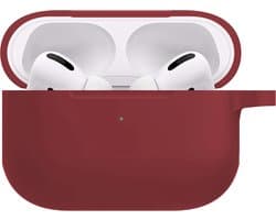 Hoesje - Geschikt voor Apple AirPods Pro 2 - Siliconen Hoes met Clip - Silicone Case Cover - Wijnrood
