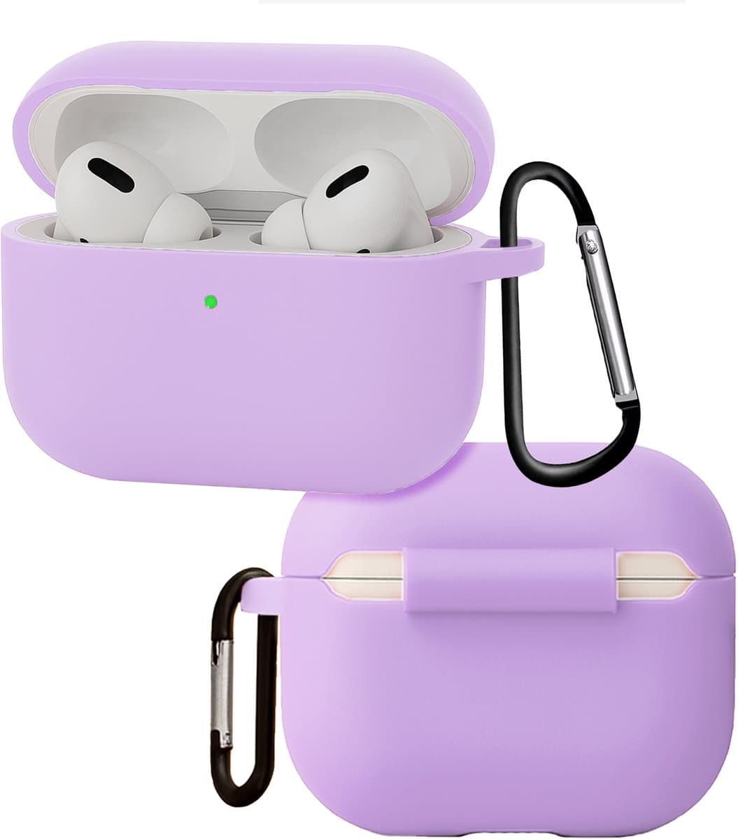 Hoes - Geschikt voor Apple Airpods Pro 3 - Siliconen Hoesje met Clip - Silicone Case Cover - Lila — afbeelding 1