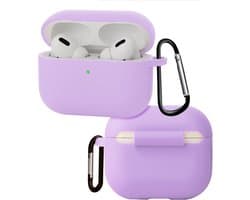 Hoes - Geschikt voor Apple Airpods Pro 3 - Siliconen Hoesje met Clip - Silicone Case Cover - Lila